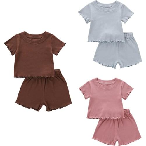 FOCUSNORM 1-5Y Summer Causal Kids Girls Clothes Sets Solid Short Sleeve Pullover T Shirts Tops Shorts 3 Colors