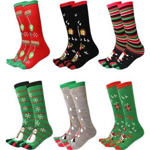 Jovivi New Christmas Socks with Toes Cotton Xmas Five Toes Crew Socks Winter Warm Novelty Holiday Cute Women Girls Mid-Socks