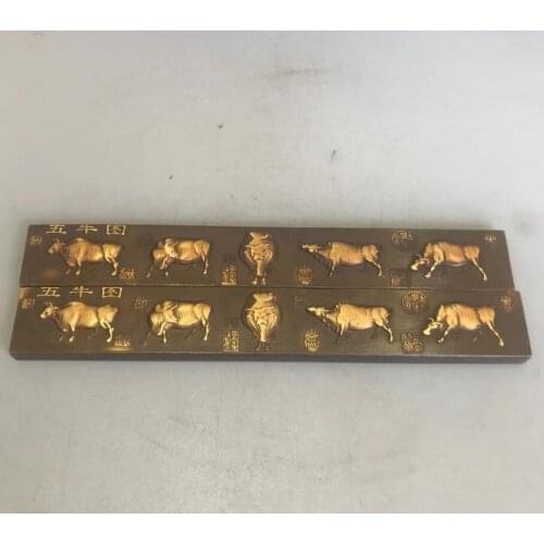 China copper carving five cow Paper weight A pair