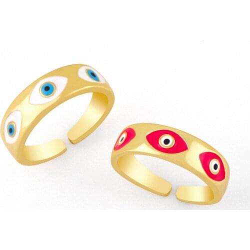 Lucky Eye Heart Turkish Evil Eye Ring Gold Color Dropping Oil Finger Ring Adjustable Fashion Jewelry for Women Men