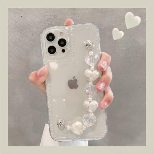Korea Cute Love heart Bracelet wrist chain case for iphone 12 11 Pro Max MiNi XR X XS 7 8 plus 6S SE 2020 Clear soft back Cover
