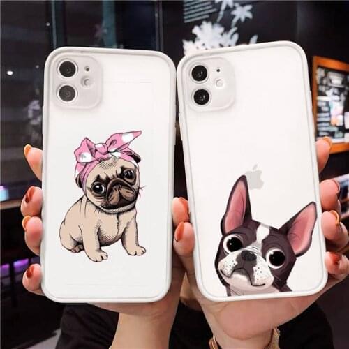 Dog French Bulldog Phone Case For iPhone 12 11 Mini Pro XR XS Max 7 8 Plus X Matte transparent White Cover