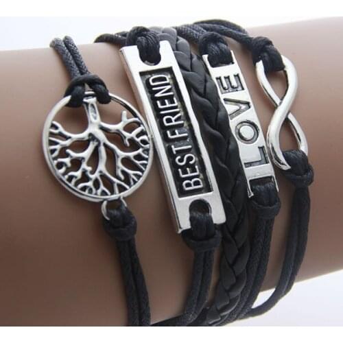 Fashion Jewelry Leather Double Infinite Multilayer Braided The Wax Rope Bracelets AB056