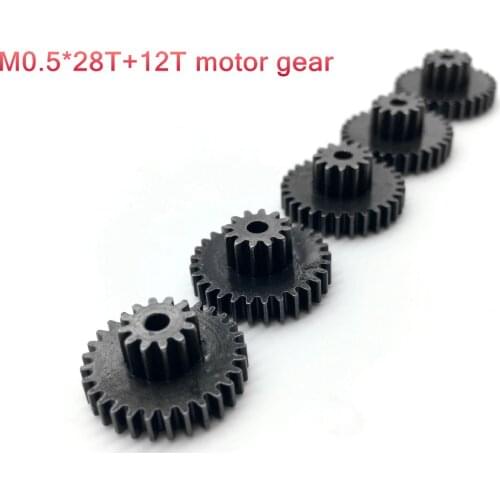 2PCS M0.5*28T+12T 0.5M 12T 28T Motor gear Metal gear hobbing for 2.5mm