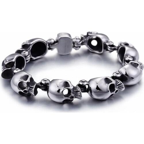 HAOLYNJOY Punk Stainless Steel Skull Charm Bracelet For Men Metal Biker Bangle Jewelry Gothic Bracelet