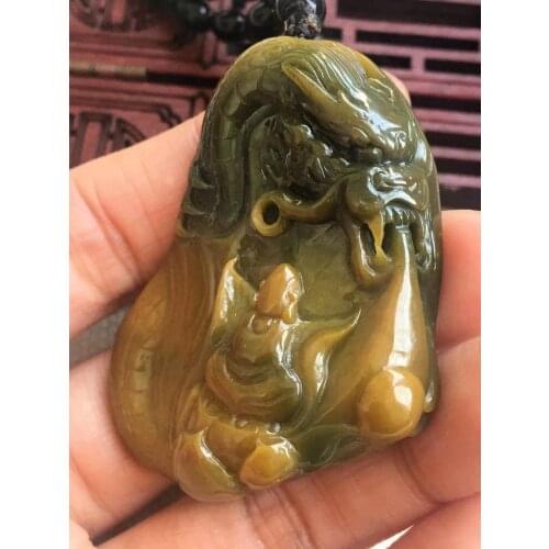 Natural 7A Myanmar jade Handcarved jade yellow dragon green jade pendant jade necklace men pendants jewelry jade necklaces