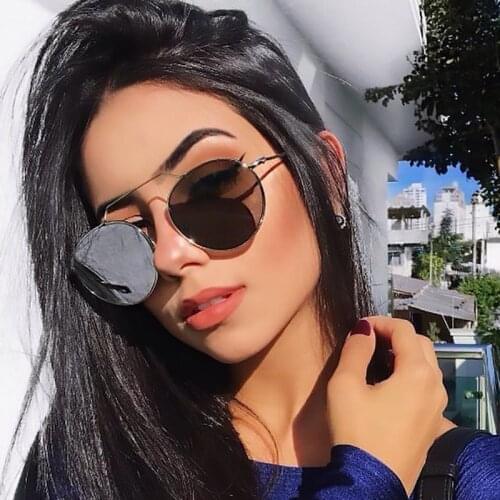 2020 New Round Mirrored Sunglasses Ladies Thin Geometric Brow bar Shades For Women Men Retro Round Glasses Small Celebrity UV400
