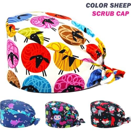 Wholesale Scrubs Hats 100% Cotton Face Printing Adjustable Nursing Hat Beauty Salon Pet Shop Lab Working Accessories Scrub Cap