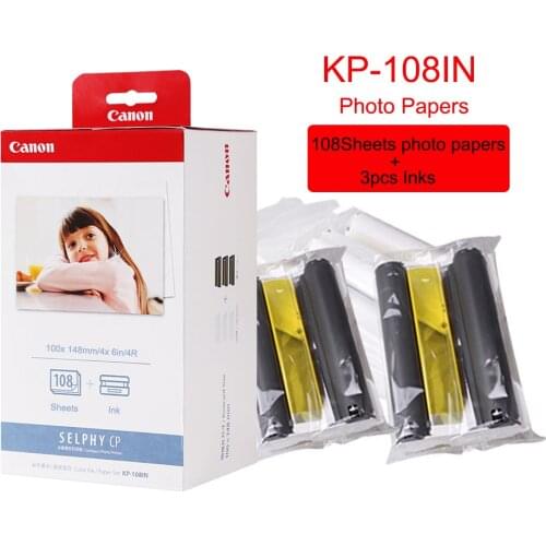 Original KP-108IN 4*6 inch 100*148mm Photo Paper with 3 Ink Cartridge for Canon Portable Photo Printer CP800 CP910 CP1200 CP1300