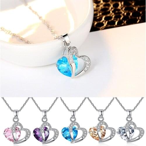 Ekopdee New Fashion Love Heart Shape Zircon Drop Necklace Pendant For Women CZ Crystal Elegant Chain Necklaces Female Jewelry