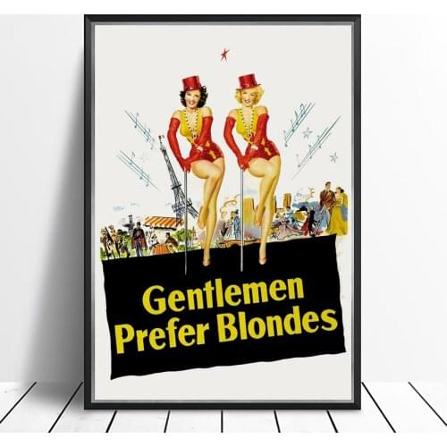Gentlemen Prefer Blondes (1953) Poster American Musical Comedy Film Movie Retro Romantic Comedy Jane Russell Marilyn Monroe
