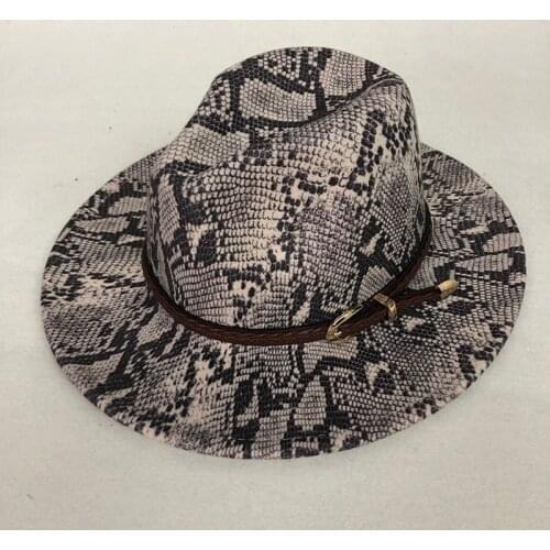 Casual Winter Autumn Snake skin Imitation Woolen Women Men Ladies Fedoras Top Jazz Hat European American Round Caps Bowler Hats