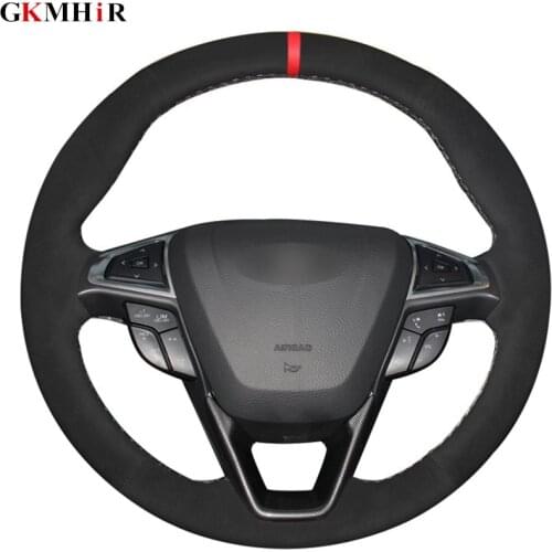DIY Black Synthetic Suede Hand-stitched Car Steering Wheel Cover for Ford Mondeo Fusion 2013-2019 EDGE 2015-2019