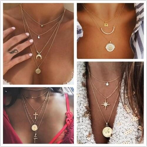 Sexy Many Choices Multilayer Clavicle Chain Necklace Fashion Pearl Heart Moon Pendant Necklace Boho Beach Jewelry Wholesale Gift