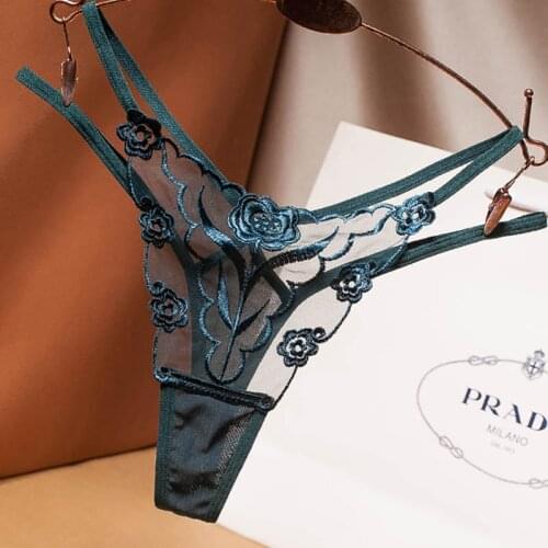 Sexy Thong Lace Ladies Panties Embroidered Thong Sexy Mesh See-through Young Women Girls Underwear Hot T Pants Thong