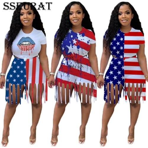SSEURAT Summer Patchwork Womens Set Fashion T-shirt and Tassel Horts Matching Two 2 Piece Set Tracksuit Outfit