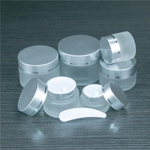 10pcs 5ml 10ml 20ml 50ml Glass Cream Jars Silver Leakage Proof Cap Skin Care Eye Face Cream Cosmetic Containers Bottles