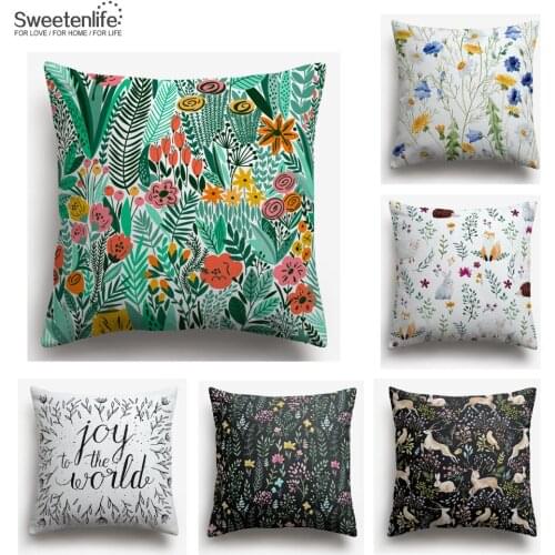 Sweetenlife Home Decorative Pillow Covers Fabric Pillowcase Linen Cotton Customized Sofa Cushion Floral Print Throw Pillows 50CM