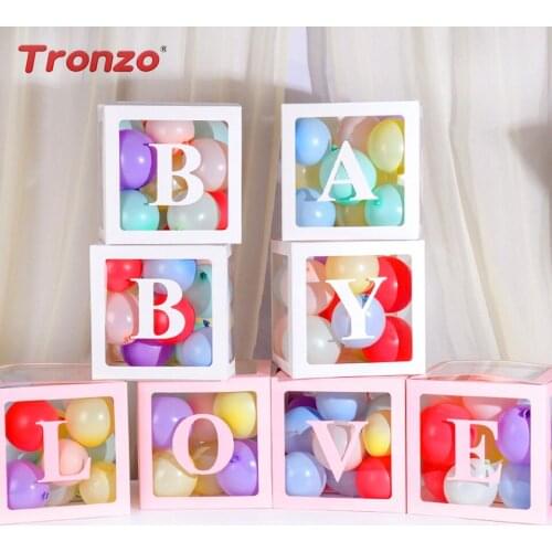 Tronzo 4Pcs/Set Square Surprise Transparent Balloon Boxes Baby Shower Decorations Wedding Baby Birthday Party Decor Gift Box