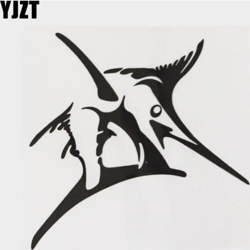 YJZT 13.3CM×13.1CM Amusing Marine Animal Ferocious Fish Decal Vinyl Car Sticker Black/Silver 18A-0318