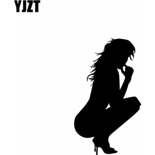 YJZT 7.5*13CM Thinking About Sexy Girl Vinyl Decals Fashion Popular Style Black/Silver Car Sticker High Quality C20-0398
