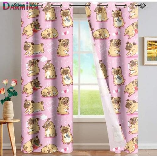 DARMIAN Cute Funny Pug Pupies Pink Printed Curtain Soft Blackout Window Curtains for Living Room Bedroom Drapery Multicolor 2021