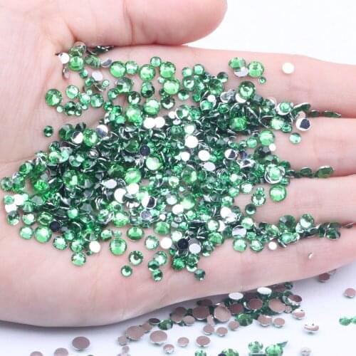 Green Glue On Resin Rhinestones 2-6mm 1000-10000pcs Round Flatback Non Hotfix Facets Diamonds For 3D Nails Art Phone Cases DIY