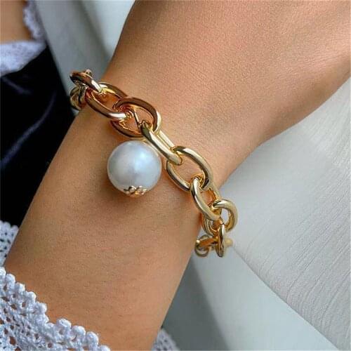 Women Pearl Pendant Bracelets Fashion Chain Metal Bracelet Men Punk Style Bangles Jewelry Gold Silver Color Jewelry Bracelets