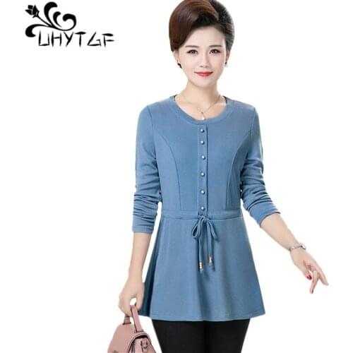 UHYTGF Women T-shirts fashion single-breasted pullover autumn t shirt female long sleeves loose plus size tops women clothes 929