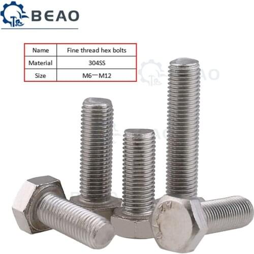 1/2/5Pcs M6 M8 M10 M12 304 Stainless Steel Fine Thread External Hex Screw Thread Pitch 0.75/1.0/1.25mm