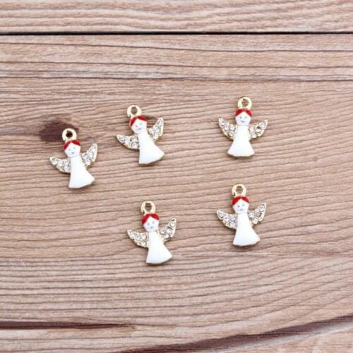10pcs 15*20MM Rhinestone Crystal Paved Enamel Kawaii Angel Pendant Charms DIY Jewelry Findings Ornament Accessory Alloy Charms