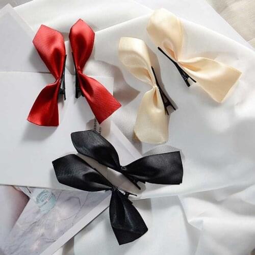 2pcs Cute Girls Barrettes Vintage Bowknot Side Hairpin Black White Ribbon Hair Bows Clips Headdress Hair Accessories for Women
