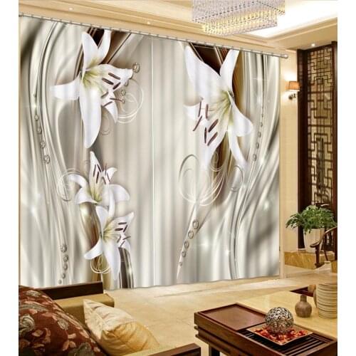 3D Curtain Luxury Blackout Window Curtain Living Room lily curtains flower curtain