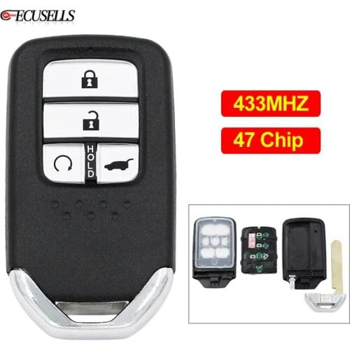 4 Button Remote Key Smart Car Key Fob 433MHz 47 Chip with Uncut Blade for Honda URV CRV 2017 2018