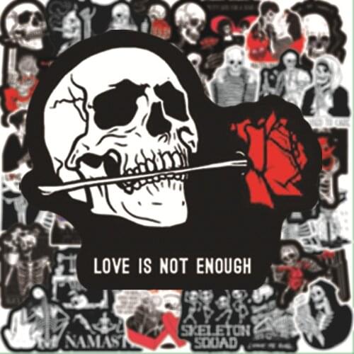50PCS Mixed Horror Skull Stickers Red and Black Skulls Love Inspirational Sticker DIY Skateboard Laptop Luggage Styling Graffiti