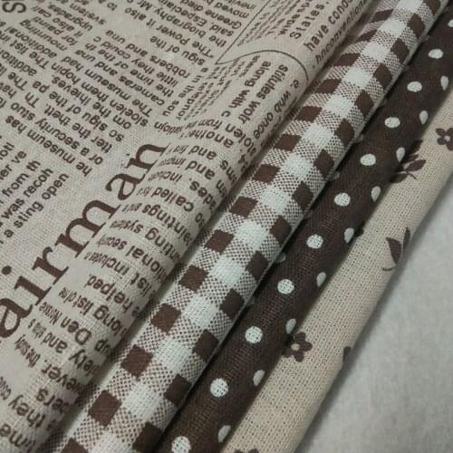 Promotion! 4 Designs Cotton Linen Fabric "Coffee" Dot Square Newspaper Bundle Tilda Quilting Cloth 22CMx24CM/Piece