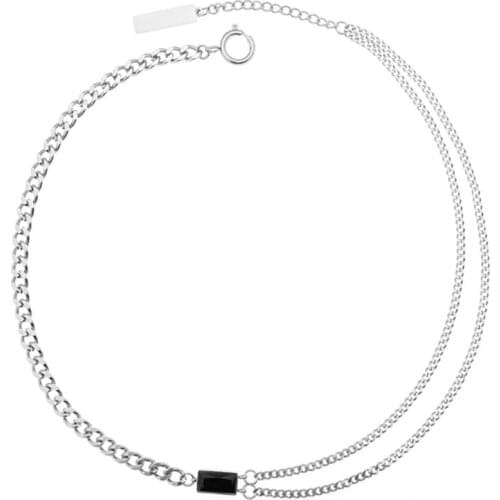 Stainless Steel Hip Hop Men Women Minimalist Black Rectangle Stone Pendant Necklace Fashion Street Dance Gift For Him