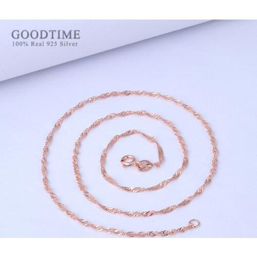 Fashion Sterling Silver Chain Jewelry Genuine Pure 925 Silver Chains Necklaces For Women Water Wave Rose Gold Color Necklace