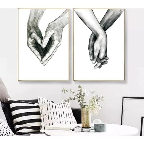 Black and White Love Holding Hands Abstract Art Canvas Painting Living Room Bedroom Cafe Internet Nordic Style Wall Art Pictures
