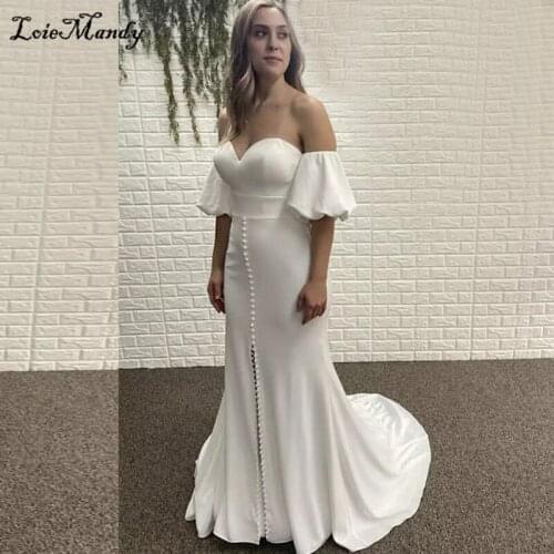 Elegant Mermaid Wedding Dresses 2021 Long Sweep Train Split Bohemian Bridal Gowns Sexy Backless Boho Vestido de noiva