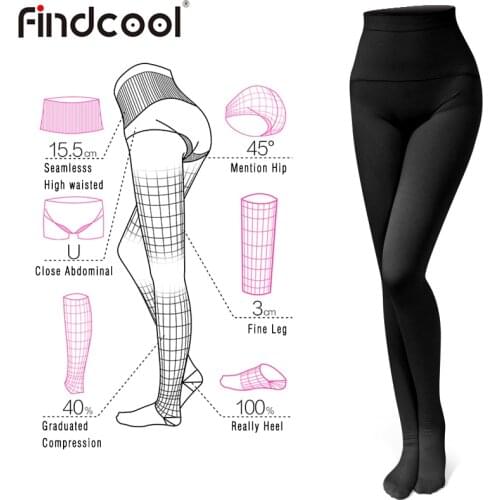 Findcool Compression Pantyhose 23-32 mmHg for Women Stockings Prevent Varicose Veins Release Fatigue Edema Opaque