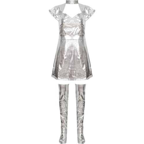 Carnival Party Cosplay Costume Outer Space Uniform Women Performance Stage Dance Halloween Party Fancy White Silver Coverall