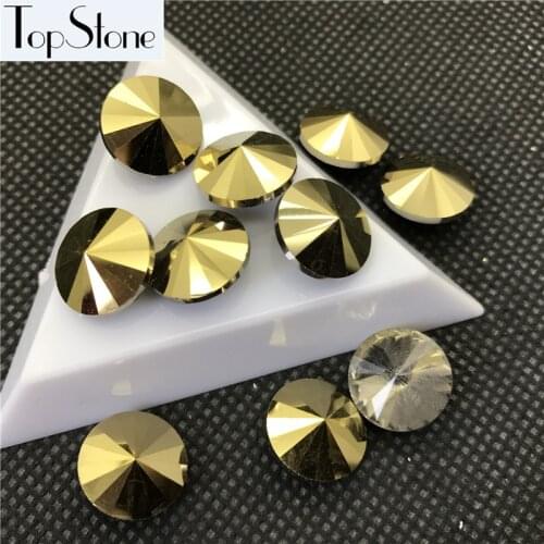 Gold Hematite Color Rivoli Crystal Glass Fancy Stone 6mm 8mm,10mm,12mm,14mm,16,18mm Pointback Round Crystals Jewelry Stones