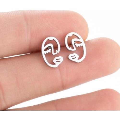 Small Stainless Steel Lady Face Earrings Minimalism Female Ear Studs Facial Stud Earring For Women Fashion Jewelry Wholesale