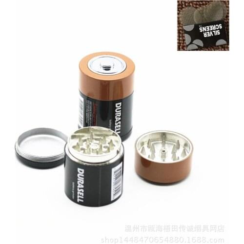 3 Layers 44*60mm Battery shape Style Herb Spice Grass Tobacco Smoke Grinders Metal grinding machine Men Smoking Accessories