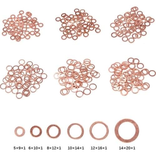 50PC 6Sizes Copper Sealing Washer Solid Gasket Sump Plug Oil For Boat Crush Washer Flat Seal Ring Tool Hardware Accessories