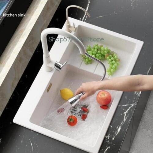 Quartz Stone Sink Stepped High-low Single-bath Household Sink Sink Granite Under-counter Basin Swallow White