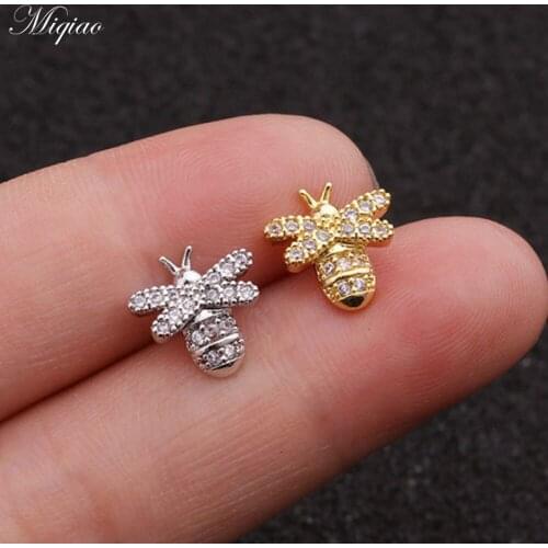 Miqiao 2pcs Explosive Sweet Stainless Steel Mini Bee Thin Rod Earrings Body Exquisite Piercing Jewelry