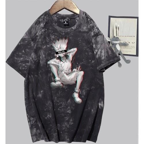 Dr.STONE Anime Clothes Short 90s Unisex Fashion Summer T-shirt Tee Shirt Cool Ishigami Senku New Tie Dye Short Men Women Unisex