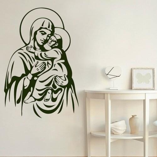 Wall Stickers Mother Mary Baby Jesus Kids Bedroom Baby Room Home Decor Door Window Vinyl Decals Church Art Wallpaper Mural Q319